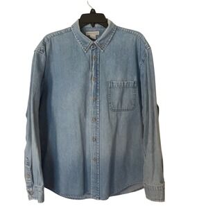 Preswick & Moore Mens Blue Denim Button‎ Down Shirt Long Sleeve Size L